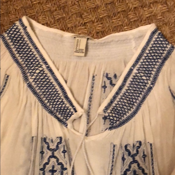 Forever 21 -Blue & White Top with Tassel Ties - Picture 7 of 8